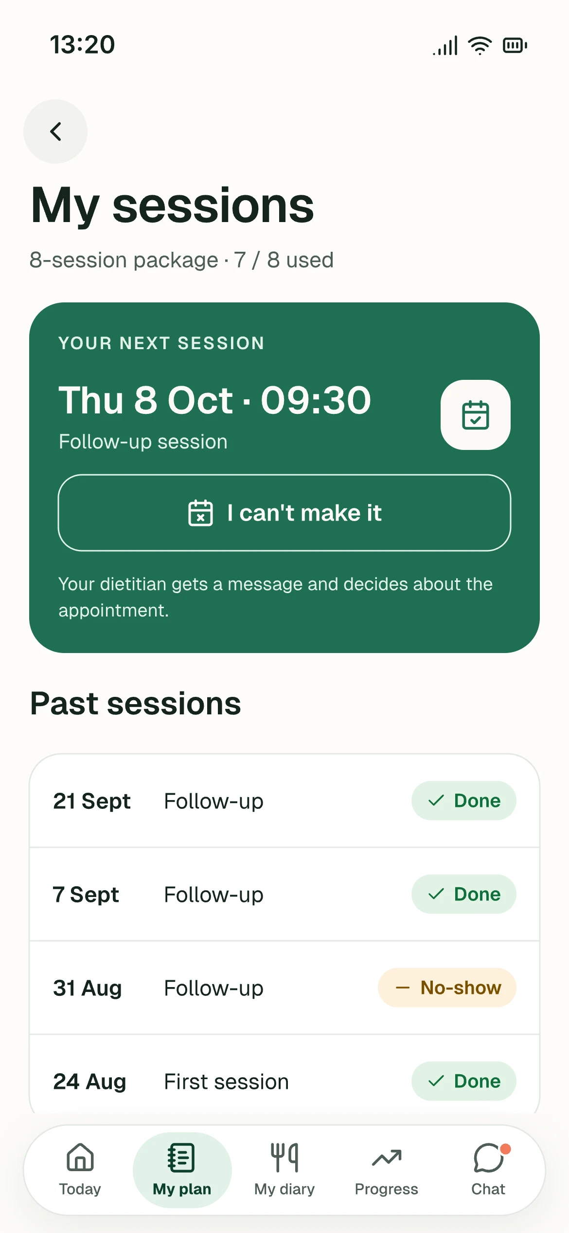 My sessions — screenshot