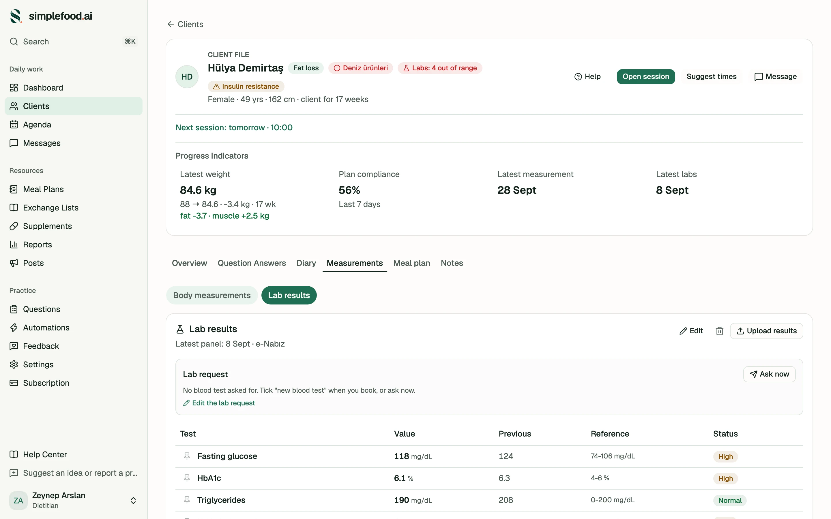 Labs — with the report's own ranges — screenshot
