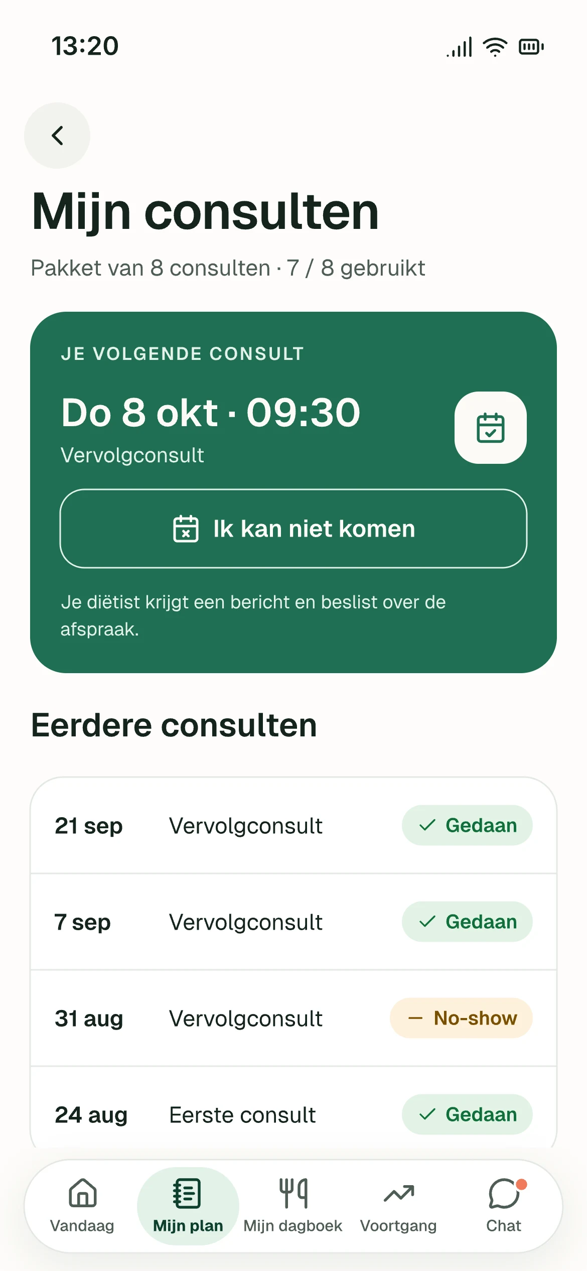 Mijn consulten — schermafbeelding