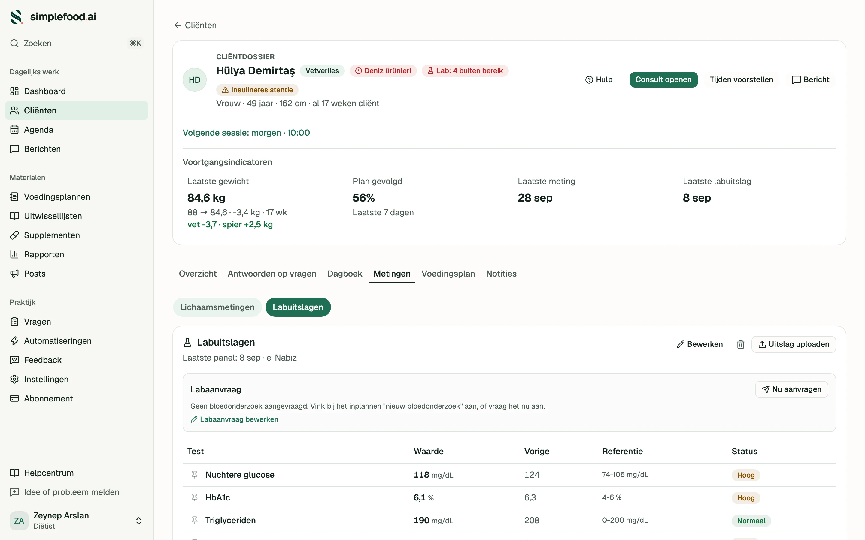 Labuitslagen — met de referentiewaarden van het rapport zelf — schermafbeelding