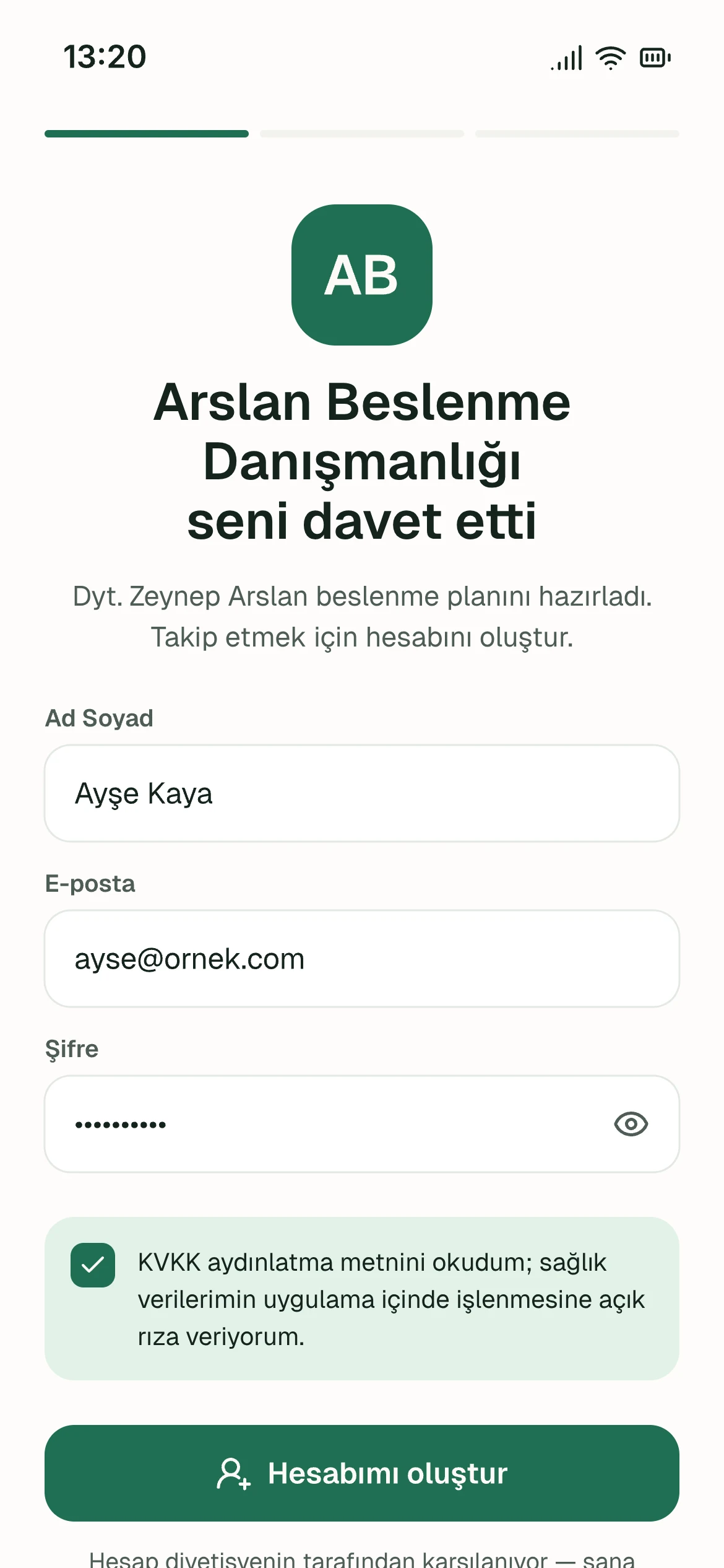 Davet linki, randevu sayfası ve uygulama sizin renginizde — ekran görüntüsü