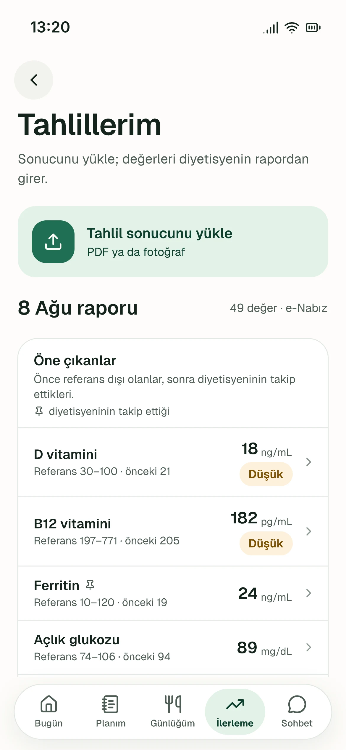 Son değer ve bir önceki yan yana — ekran görüntüsü
