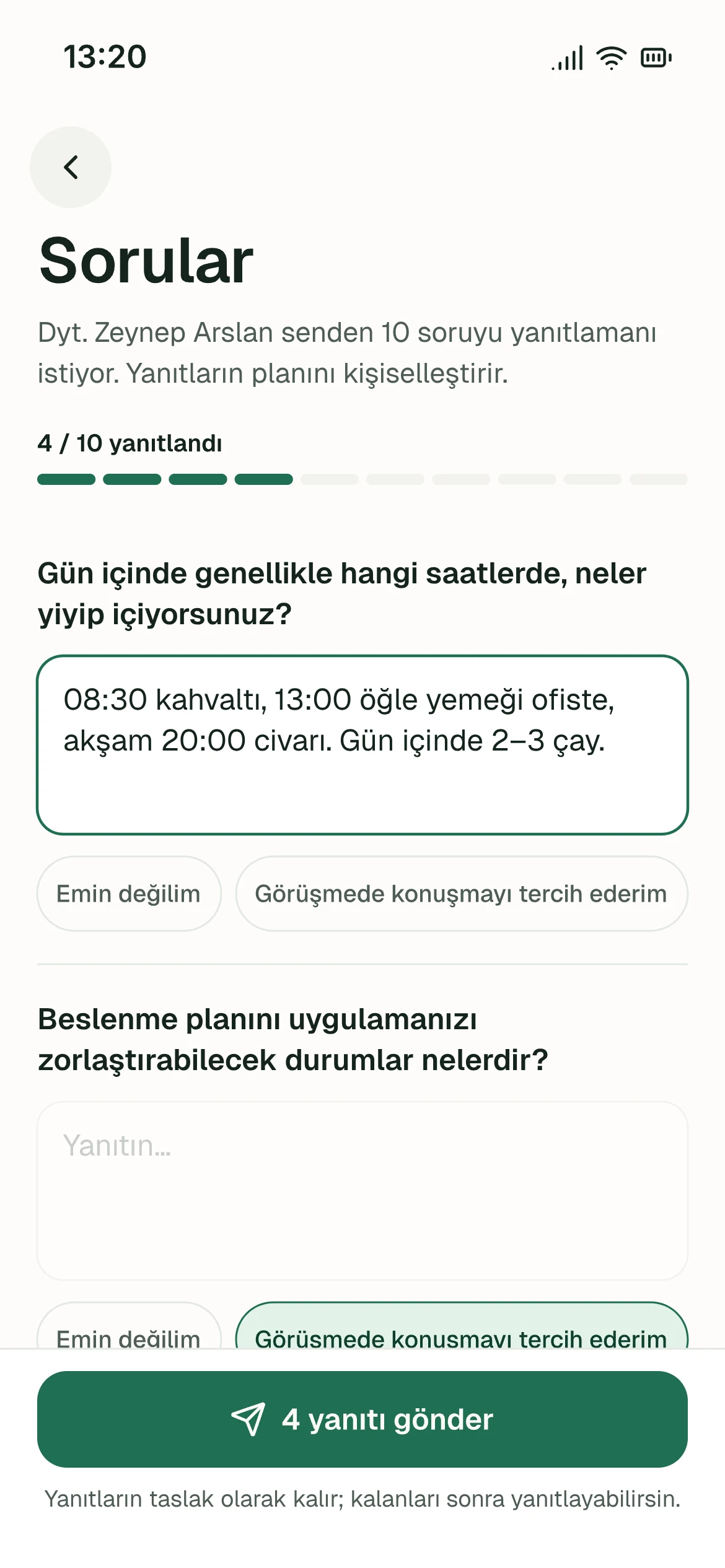 Sorularınız — ekran görüntüsü